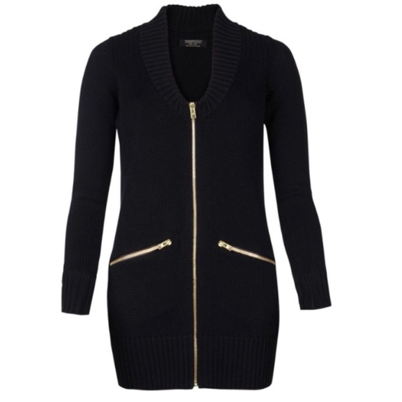 All Saints Sweaters - All Saint Spitafields Contrast Knit Long Cardigan Black Size 8